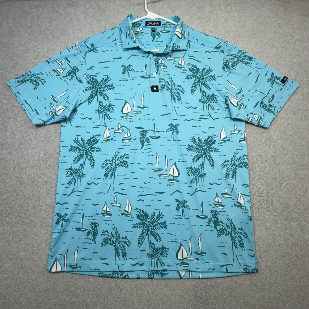 Bad Birdie Polo Shirt Mens Large Blue Sailboat Tropical Golf Performance